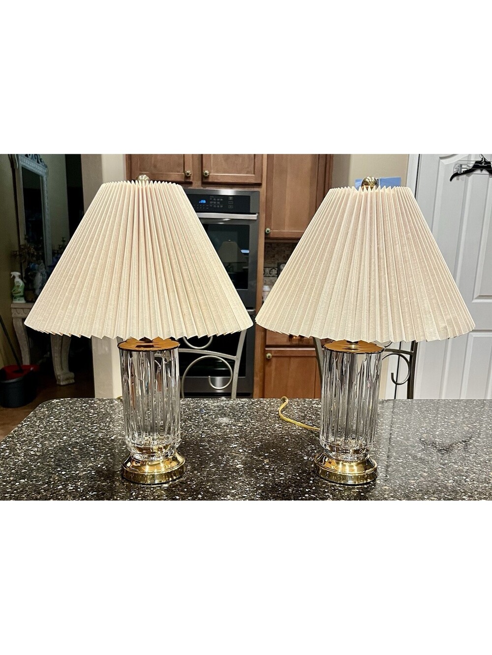 Pair WATERFORD Carina Ireland Crystal Brass Table Lamps 19” Inches Tall